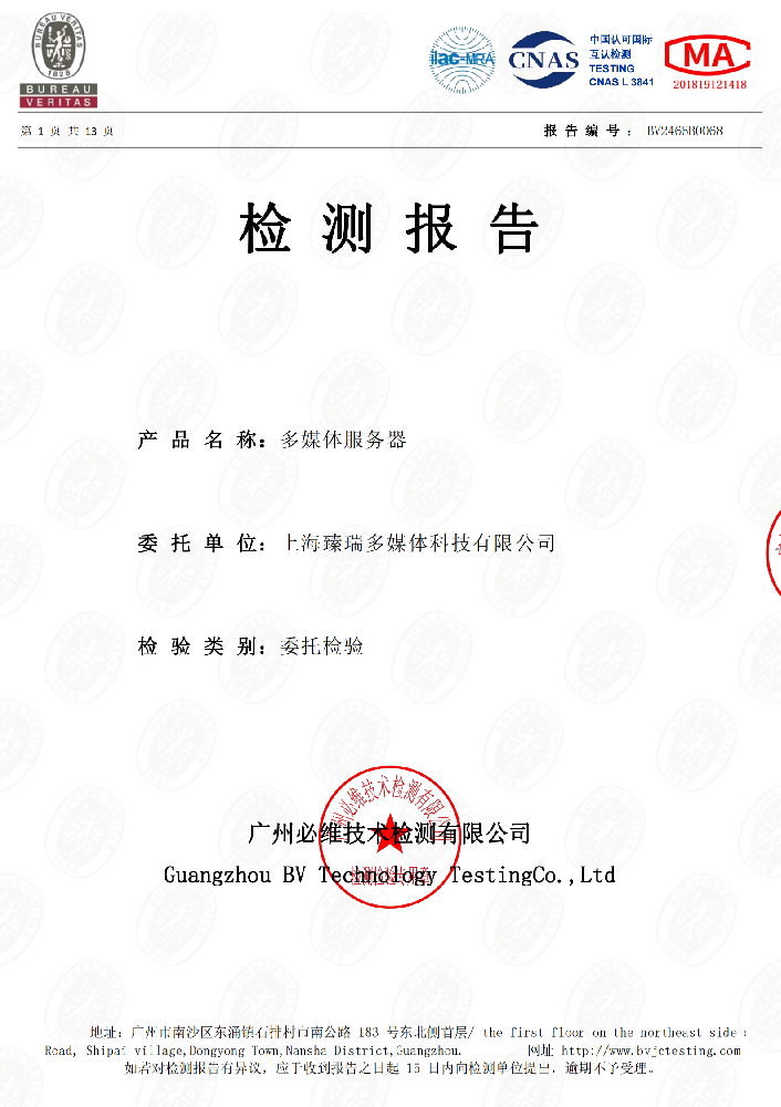检测报告-多媒体服务器